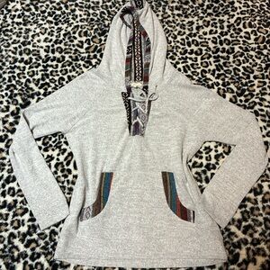 Gray Hooded Top with Patterned Accents